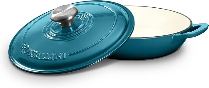 Signature Enameled Cast Iron Braiser, Non-Stick Serving Pot with Tight Fitting Lid for Perfect Roasting, Baking, Sauteing, Searing, and Pan Frying | 1.5Q (1.4L) - Ocean Blue