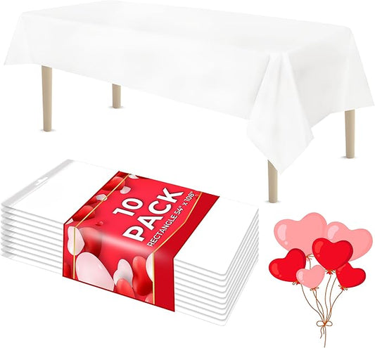 LEMON + Co. White Rectangle Table Cover Disposable Plastic Tablecloth 54 Inch. x 108 Inch. Premium Decorative Rectangle Table Cover 10 Pack