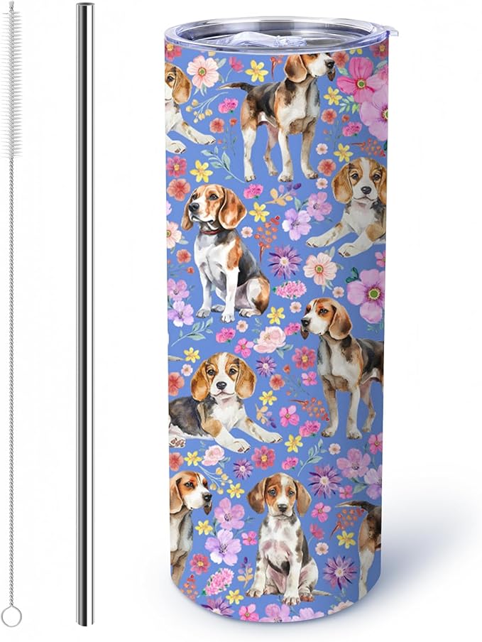 Yogusut Beagle Gifts for Women, 20oz Stainless Steel Insulated Tumbler Travel Mug Cup with Lid Straw Brush, Gifts for Dog Mom Dog Lover