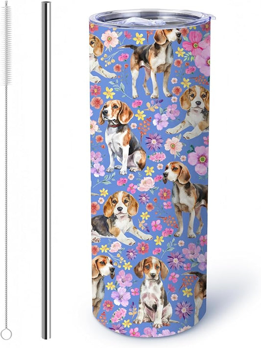 Yogusut Beagle Gifts for Women, 20oz Stainless Steel Insulated Tumbler Travel Mug Cup with Lid Straw Brush, Gifts for Dog Mom Dog Lover