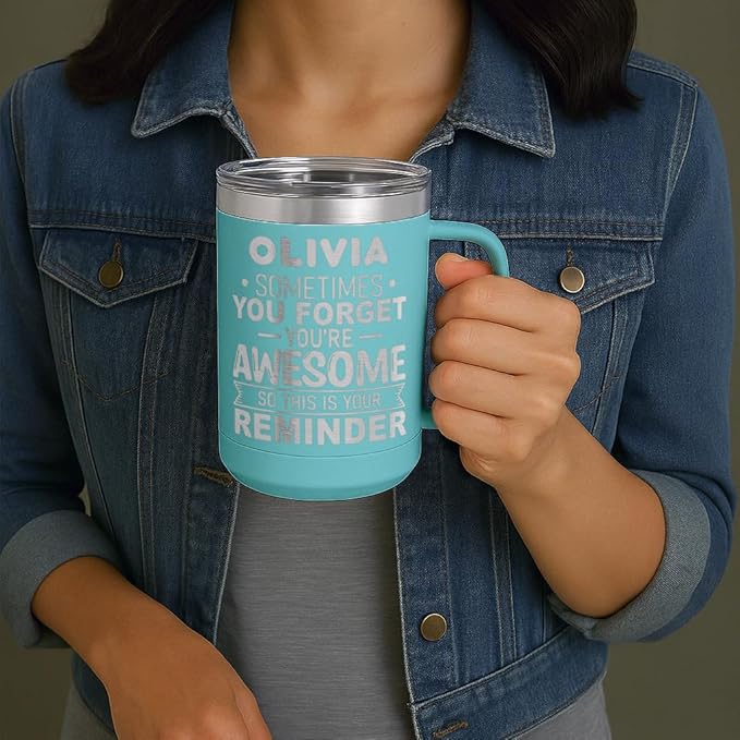 Personalized Inspirational Travel Coffee Mug, Inspirational Gifts for Men Dad Wife Sister Women, Custom Birthday For Him Her, Customized You?셱e Awesome Tumbler, Teacher Coworker Gifts 15oz Teal