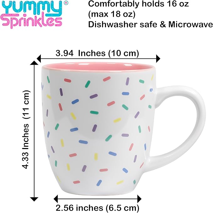 Pastel Pink Cute Coffee Mug with Sprinkles | Birthday Cake Coffee Cup Gift | Large White Ceramic Cup | Ice cream and Dunkin Donuts Coffee Mugs | Cherry Blossom PS