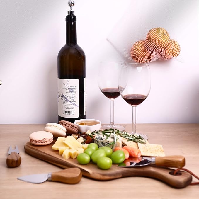 hecef Upgrade Bigger Cheese Board set of 4, a Acacia Wood Cheese Plate and 4 Pcs Knives, Charcuterie Platter Serving Tray for Appetizers, Feast, Housewarming, Cheese Serving