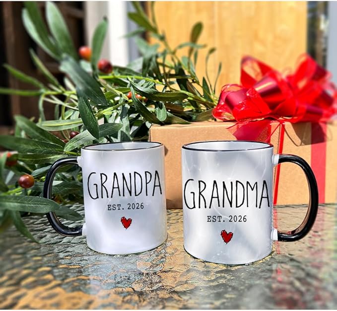 VLUG EST 2026 Promoted To Grandparents Mug Gifts for Grandma Grandpa, Grandma Grandpa To Be Gifts Set, Promoted To Grandparents 2026 Mug, Baby Pregnancy Announcement Gift