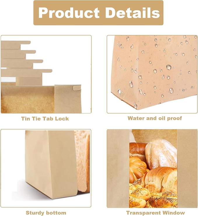60 Pack Bread Bags for Homemade Bread Sourdough Bread Bags with Tin Strip Large Bakery Bags with Window Paper Bread bags, Yellow