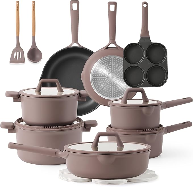 CAROTE 19PCS Pots and Pans Set, Nonstick Cookware Set, Kitchen Cooking Set Induction Non-toxic Granite Set