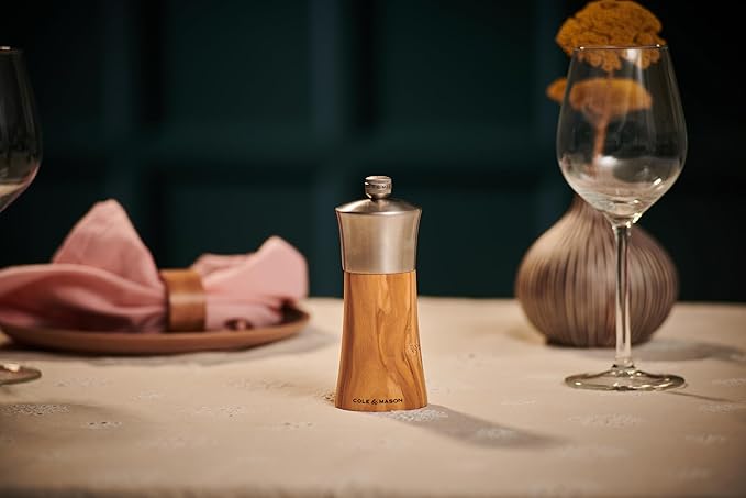 Cole & Mason Bromley Pepper Mill, 6" - Pepper Grinder with Ultra-Sharp Grinding Mechanism - Flavor-Enhancing Pepper Shaker - Refillable Mill with Adjustable Grinding - Olive Wood, Pepper Mill
