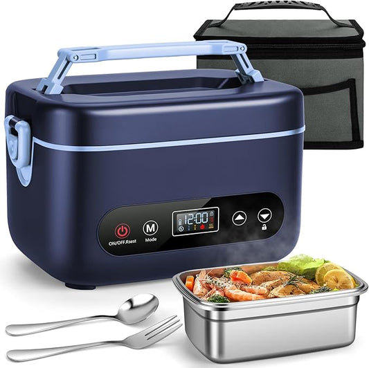 THZDMI 1.2L Cordless Electric Lunch Box ??20000mAh Rechargeable Portable Food Warmer with 5-Sided Heating, Auto Temperature Control, Leakproof & BPA-Free ??Perfect for Office, Truck, Outdoors Blue