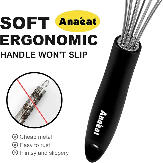 3 Packs Stainless Steel Whisk Set - Balloon Whisk, Anaeat Thick Stainless Steel Wire 竊?Strong Handles, Egg Beater for Cooking, Blending, Whisking, Beating and Stirring (9"+11"+12")