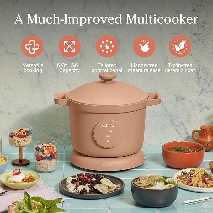 Our Place Dream Cooker | 6 Qt Ceramic Nonstick Multicooker & Pressure Cooker with Touchscreen Controls & Auto Steam Release | 4 Modes: Pressure Cook, Saut챕/Sear, Slow Cook & Warm | Spice