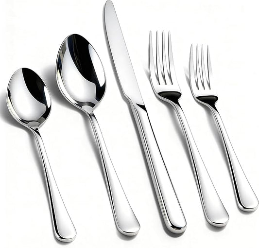 KIKCOIN 40 Pack Silverware Set for 8, Balanced Weight Stainless Steel Flatware Set, Mirror Polished Spoons And Forks Knife Set, Heavy Duty Cutlery Utensils Set for Home Kitchen Restaurant Wedding