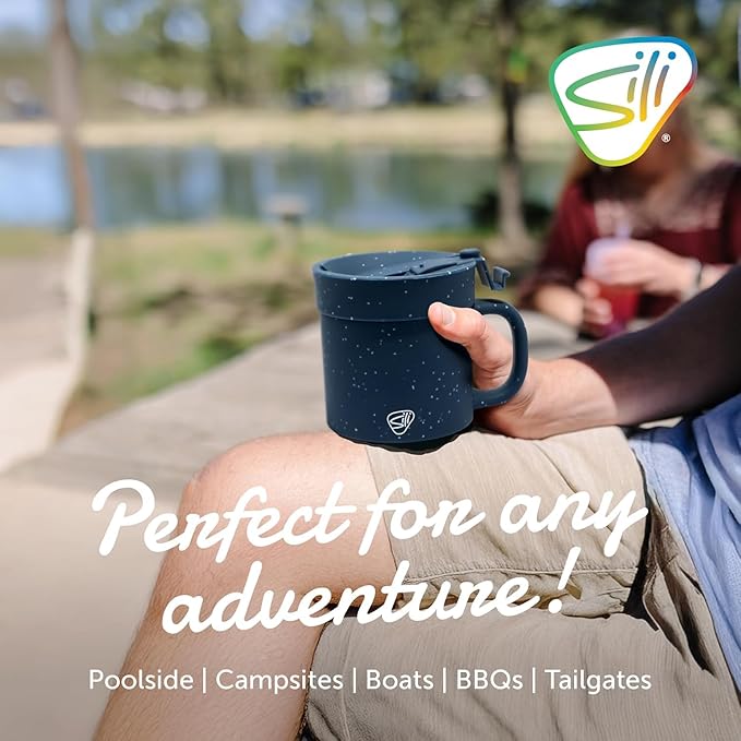 Silipint 16oz Silicone Coffee Mug Tumbler with Flip Lid ??Unbreakable Dishwasher Safe Microwave Oven & Freezer Compatible ??Non-Toxic Reusable Cup, Coffee Tea, Cold Drinks, Speckled Blue - Pack of 2