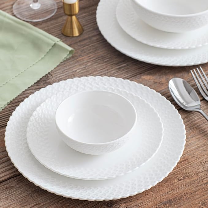 Dinnerware Set, 24 Piece Plates and Bowls, Porcelain Dinner Set for 6, Modern Dish Sofia Collection