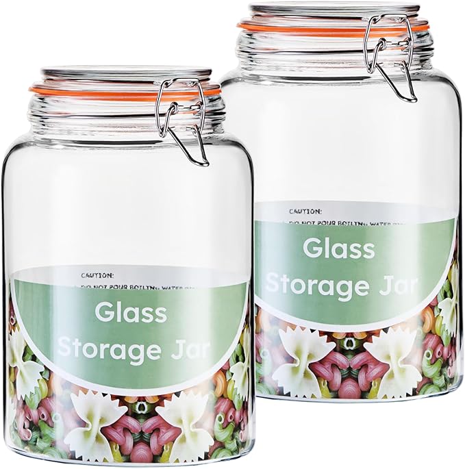 1 Gallon Glass Storage Jar with Lid, Wide Mouth Glass Canister for Storing Food in Pantry and Fermenting, Set of 2