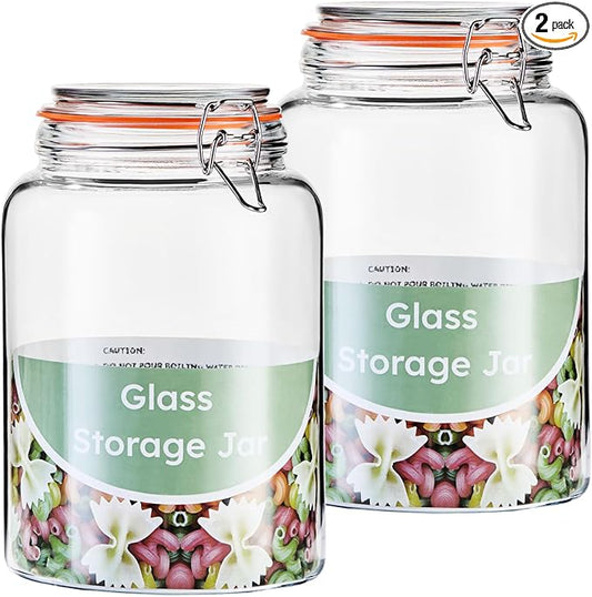 0.98 Gallon Glass Storage Jar with Lid, Wide Mouth Glass Canister for Storing Food in Pantry and Fermenting, Set of 2