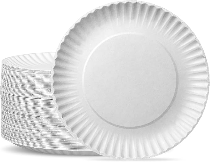 GUSTO [9 Inch - 300 Pack Uncoated White Paper Plates - Disposable, Decorative Paper Plates for Crafts (Formerly Comfy Package)