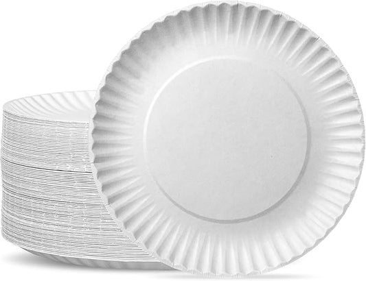 GUSTO [9 Inch - 200 Count Uncoated White Paper Plates - Disposable Party Decorative Paper Plates for Crafts - (Formerly Comfy Package)