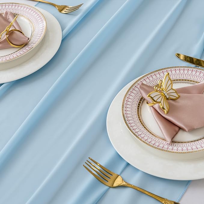 flohar 12Pack 9ft Chiffon Table Runner 14x108 Inch Sheer Romantic Table Runner for Wedding Birthday Party Bridal Shower Outdoor Decoration-Blue Mist