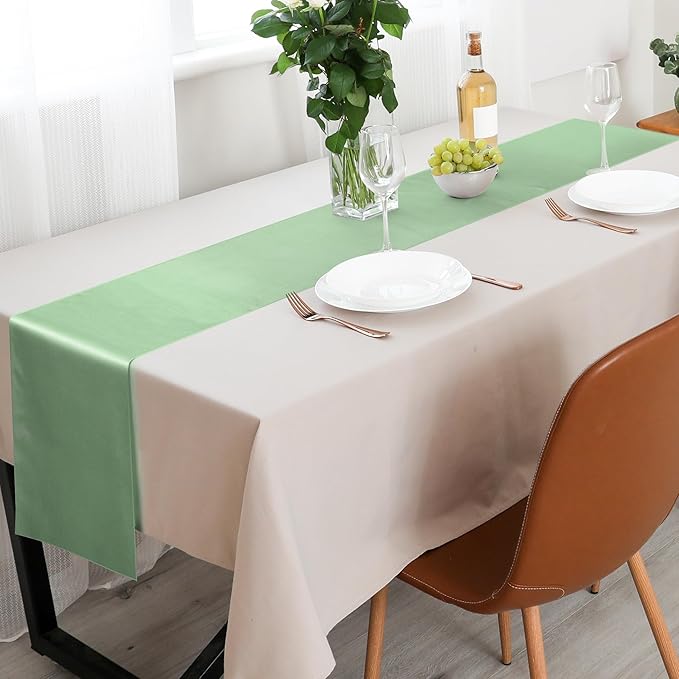 Aneco Satin Table Runner 12 x 108Inch Long Bright Silk and Smooth Fabric Party Table Runner for Wedding Banquet Party Decoration (Gradient Sage Green)