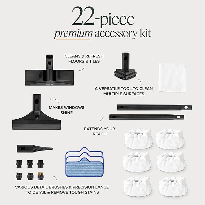 Dupray Neat Steam Cleaner with 22-Piece Accessory Kit ??Versatile, Portable Steamer for Floors, Upholstery, Tiles, and More, removes 99.9% of Bacteria & Viruses* (incl. x6 Triangle Bonnets)