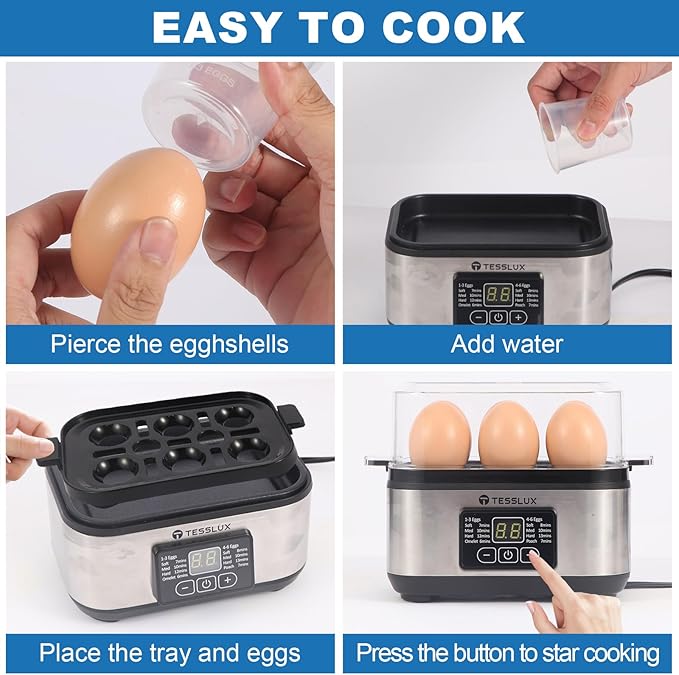 Electric Rapid Egg Cooker, 6 Egg Capacity for Hard Boiled Eggs, Poached Eggs, Scrambled Eggs, or Omelets Maker with Auto Shut Off (Sliver)