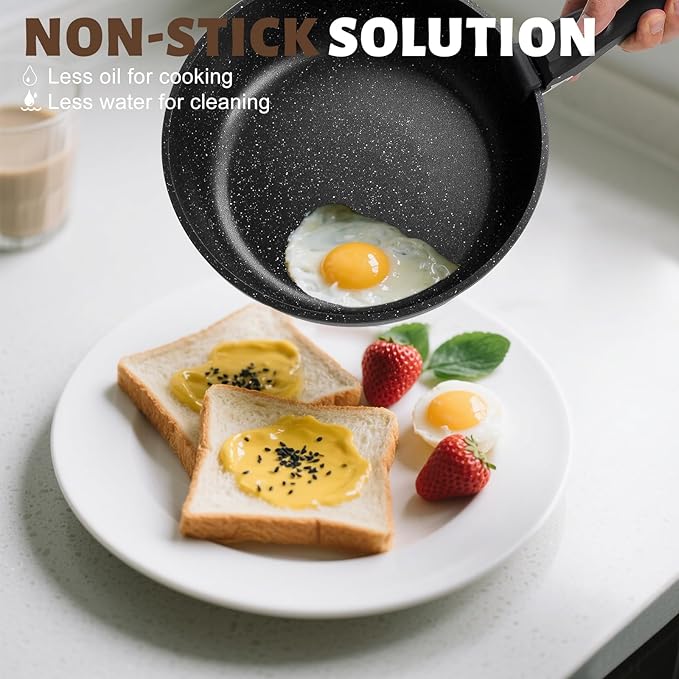 Numola 10 pcs Pots and Pan Set Non Stick with Detachable Handle, Ceramic Cookware Set for Stackable, Induction Kitchen Cookware Set for RV, Dishwasher 竊?Oven Safe, Black