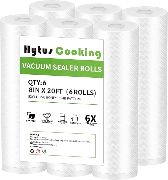 Vacuum Sealer Rolls Bags, 6 Rolls 8" x 20' Commercial Grade Food Vac Bag Rolls for Storage, Sous Vide BPA Free