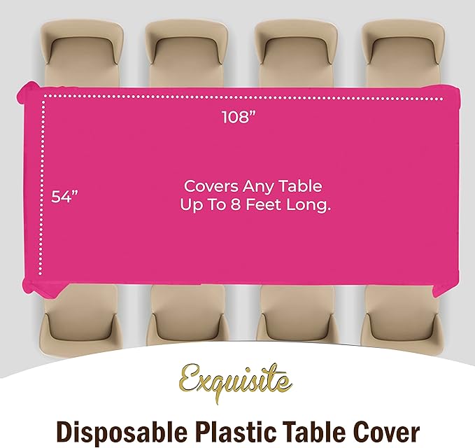 Party Solids 6-Pack Premium Plastic Tablecloth 54in. x 108in. Rectangle Plastic Table Cover - Cerise