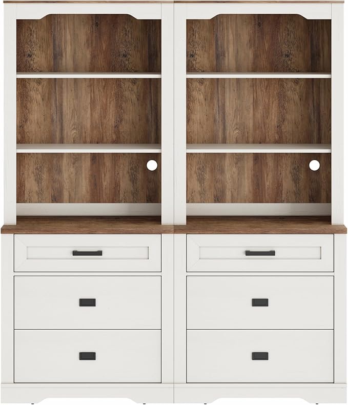 WAMPAT 2 Column 3 Tier Pantry Cabinet with Drawer,73.3" Tall Floor Standing Cupboard,Modern Farmhouse Display Kitchen Buffet with Adjustable Shelves for Dining Room,Living Room,Rustic White