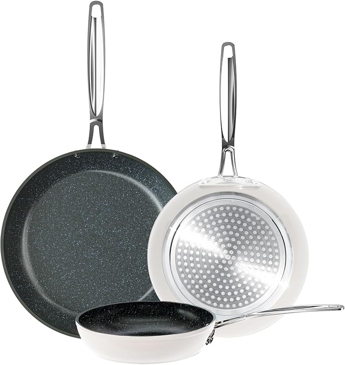 Nuwave 3-Piece 8?? 10?? 12??Forged Lightweight Frying Pan Set, G10 Healthy Duralon Blue Ceramic Ultra Non-Stick, Ergonomic Stay-Cool Handles, Induction-Ready & Works on All Cooktops