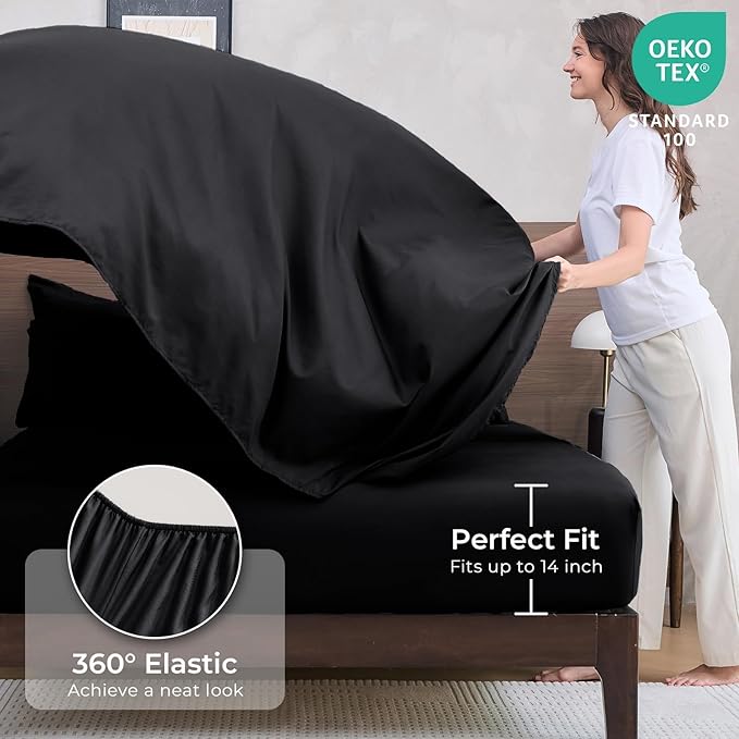 HEVUMYI Black Twin Comforter Set - 5-Piece All Season Bed in a Bag Twin, Ultra Soft Bedding Set with Comforter, Flat Sheet, Fitted Sheet, Pillowcases, Pillow Shams, Black