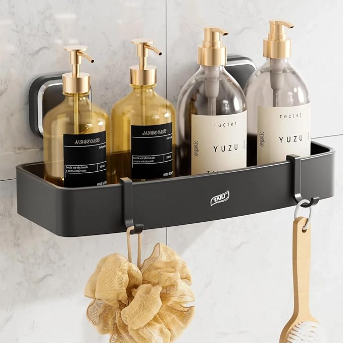 TAILI Shower Caddy Suction Cup, Heavy Duty Shower Organizer for Bathroom, Removable Shelves for Inside Shower, Wall Mounted Aluminum Storage for Bathroom Holder, Dark Gray