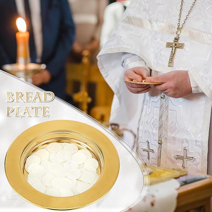 Zhehao 2 Pcs Communion Plates for Church Communion Bread Tray Plate Church Supplies Set Polished Stainless Steel Tray (Gold)