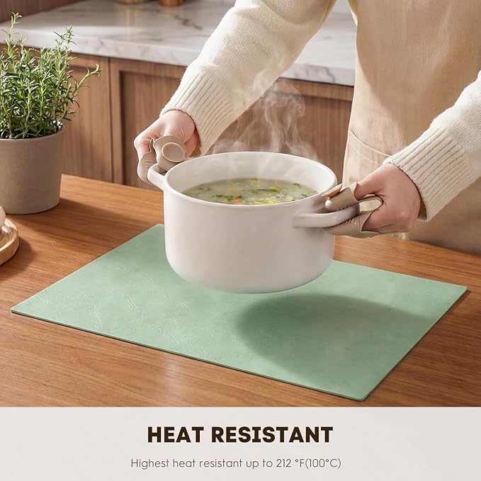 Artoid Mode Sage Faux Leather Placemats Set of 6, 12x18 Inch Waterproof Wipeable Heat Resistant Place Mats, Reversible Table Mats for Spring Kitchen Dining Decor