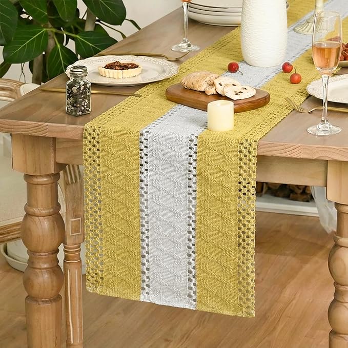Artoid Mode Yellow Farmhouse Rustic Table Runner, Seasonal Hollow Kitchen Dining Table Decoration for Home Party Decor 12x48 Inch