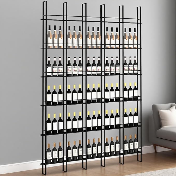 5 Columns Wine Rack Wall Mounted, 94.48in High Metal Wine Bottle Holder, Floor to Ceiling Wine Storage竊똗se as One or Three, DIY Display, for Restaurant, Bar, Cellar (Black, 5 Columns)