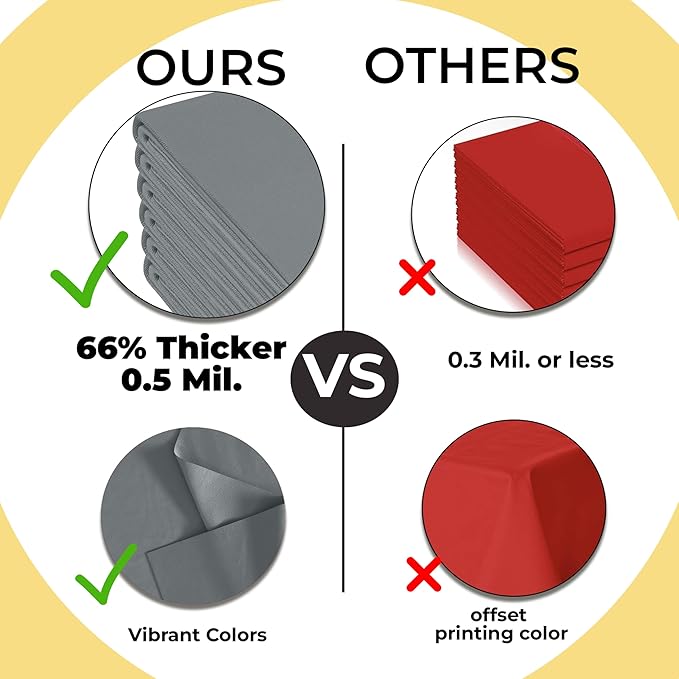 Exquisite 66% Thicker Premium Plastic Table Cloth Rectangle Table Cover 0.5 Mil 24 Pack Silver Table Cloth 54 Inch x 108 Inch Disposable Tablecloth Won't Tear Easily Like Cheap Thin Brands
