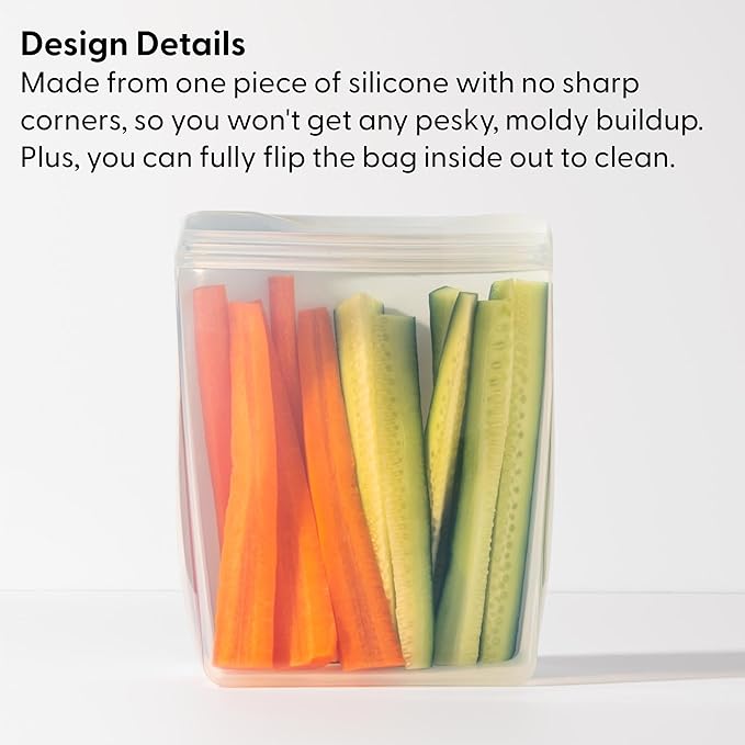 W&P Porter Silicone Reusable Storage Bag, Sandwich (36oz Stand-Up), Oat, Food Storage Container, Microwave and Dishwasher Safe, Easy Cleaning