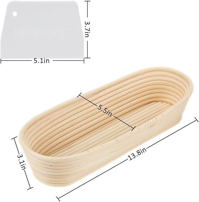 ANPHSIN 13" Banneton Bread Proofing Basket - Sourdough Basket Loaf Brotform, Oval Dough Rising Bowl with Liner for Homemade Bread Making Baking Supplies Gifts