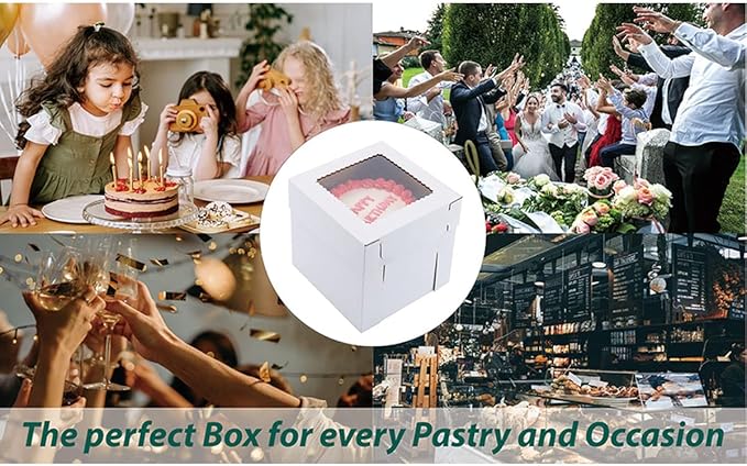 Tall Cake Boxes for Tier Cakes,8x8x8 Inch [12Pack ] Thick Sturdy Cake Box with Window, White Cake Carrier,Disposable Cake Containers