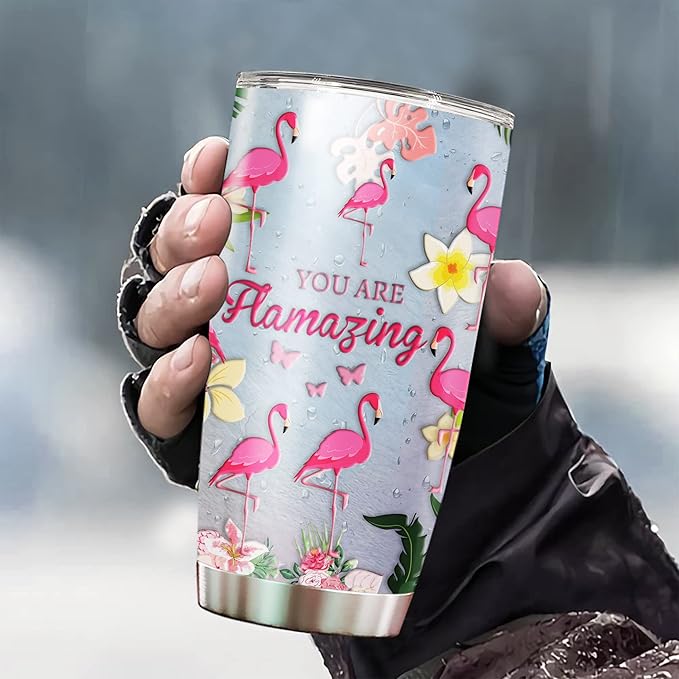 WAZONE Personalized Flamingo Tumbler 20oz 30oz Customized Name Stainless Steel Double Wall Vacuum Insulated Water Cup Travel Mug Gifts Birthday Christmas Mothers Day For Women Girls