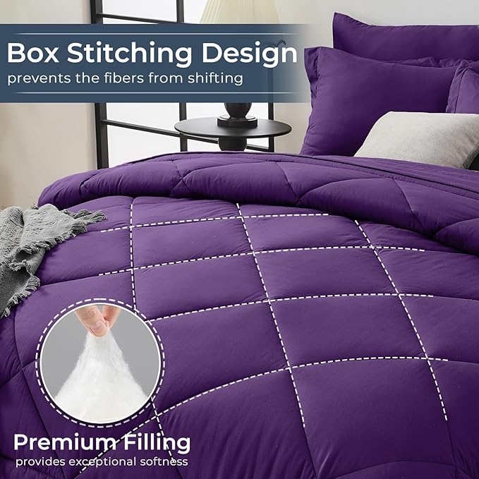 HEVUMYI Purple Twin Comforter Set - 5-Piece All Season Bed in a Bag Twin, Ultra Soft Bedding Set with Comforter, Flat Sheet, Fitted Sheet, Pillowcases, Pillow Shams