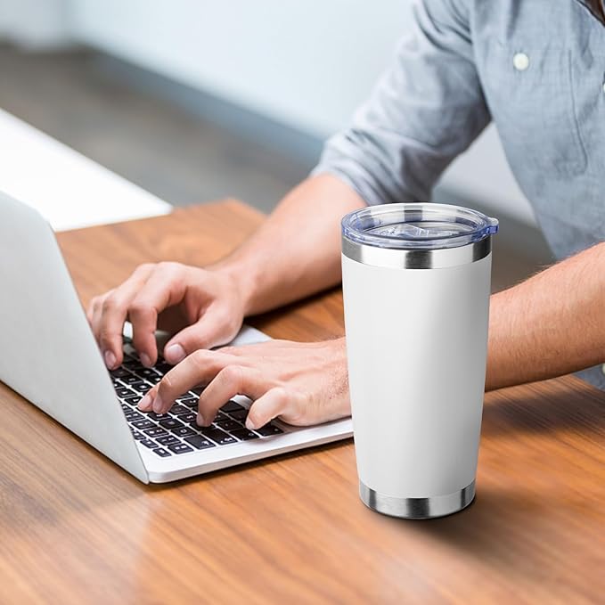 ATIKZHE 20oz Tumbler with Straw and Brush, Stainless Steel Vacuum Insulated tumbler, Double Wall Insulated Coffee Tumbler for Outdoor, Home, Travel,Office (White,1pcs)
