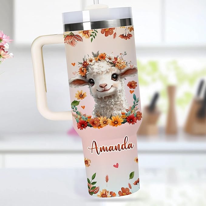 Personalized Cute Lamp Cup - Mother's Day Birthday Gift For Animal Lovers - Just A Girl Who Loves Lamp Tumbler 40oz With Custom Name - Pet Lover Gifts For Women, Her