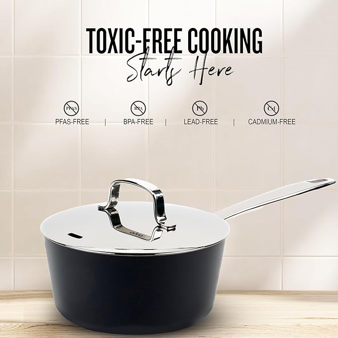 Alva Maestro 2QT Ceramic Nonstick Saucepan with Lid ??Non-Toxic Easy to Clean Pot, Oven Safe, and Induction Ready ??Belgian-Designed for Effortless, Healthy Everyday Cooking