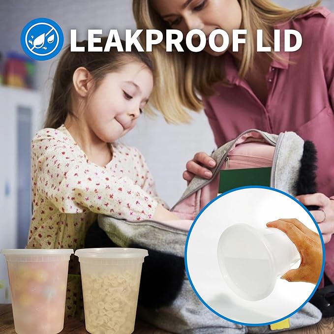 40 Pack 32oz Deli Containers with Lids Food Storage Containers Plastic Deli Containers with Lids, Slime, Soup, Meal Prep Containers | BPA Free | Stackable | Leakproof | Dishwasher/Freezer Safe