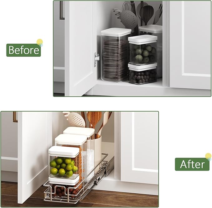 Pull Out Cabinet Organizer 5쩍" W x 21쩍" D, Heavy Duty Cabinet Pull Out Shelves, Slide Out Drawers Organization for Kitchen Cabinets Bathroom