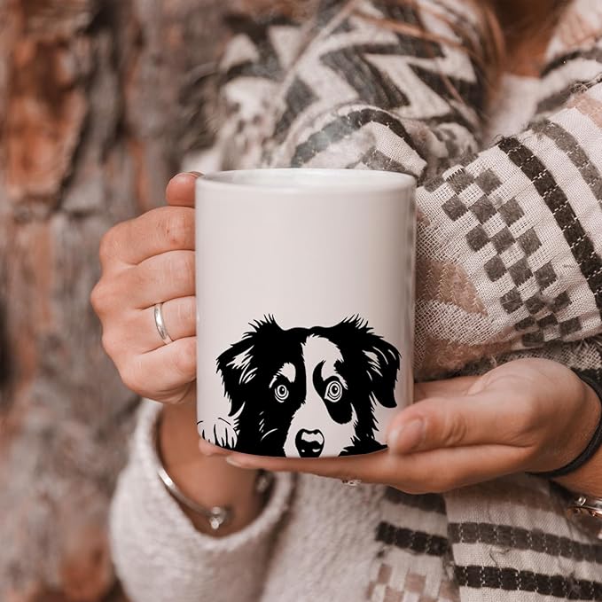 Funny Peeking Border Collie Mug, Border Collie Gifts for Women Men, Gifts for Dog Lovers, Ceramic Coffee Mug 11 oz