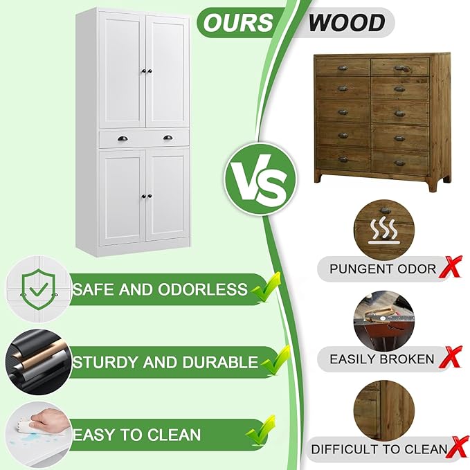71??Tall Kitchen Pantry Cabinet with Drawers,Metal Storage Cabinet with Doors and Adjustable Shelves,Modern Kitchen Hutch Cabinets竊똅reestanding Cupboard for Dining Room