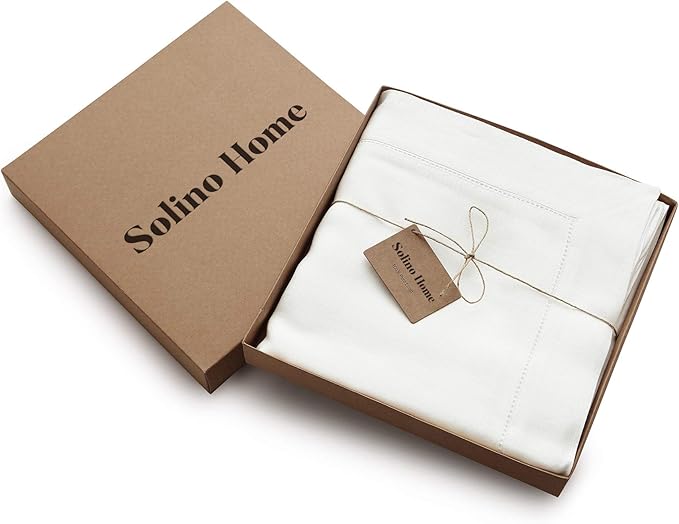 Solino Home Linen Tablecloth for Rectangle Tables 60 x 84 Inch - Classic Hemstitch 100% Pure Linen White Table Cloth - Machine Washable Cloth Tablecloth for Winter, Valentines, Spring, Easter